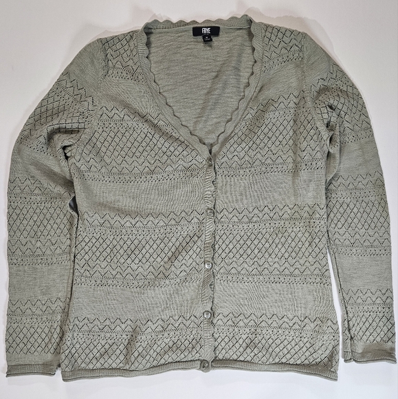 Frye Womens Cardigan Medium Olive Green Lightweight Fall Essential Sweater Top - Picture 1 of 7